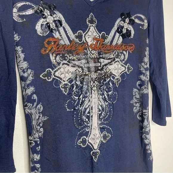 Harley Davidson Beaded V Neck Blouse Size Small - Picture 4 of 6